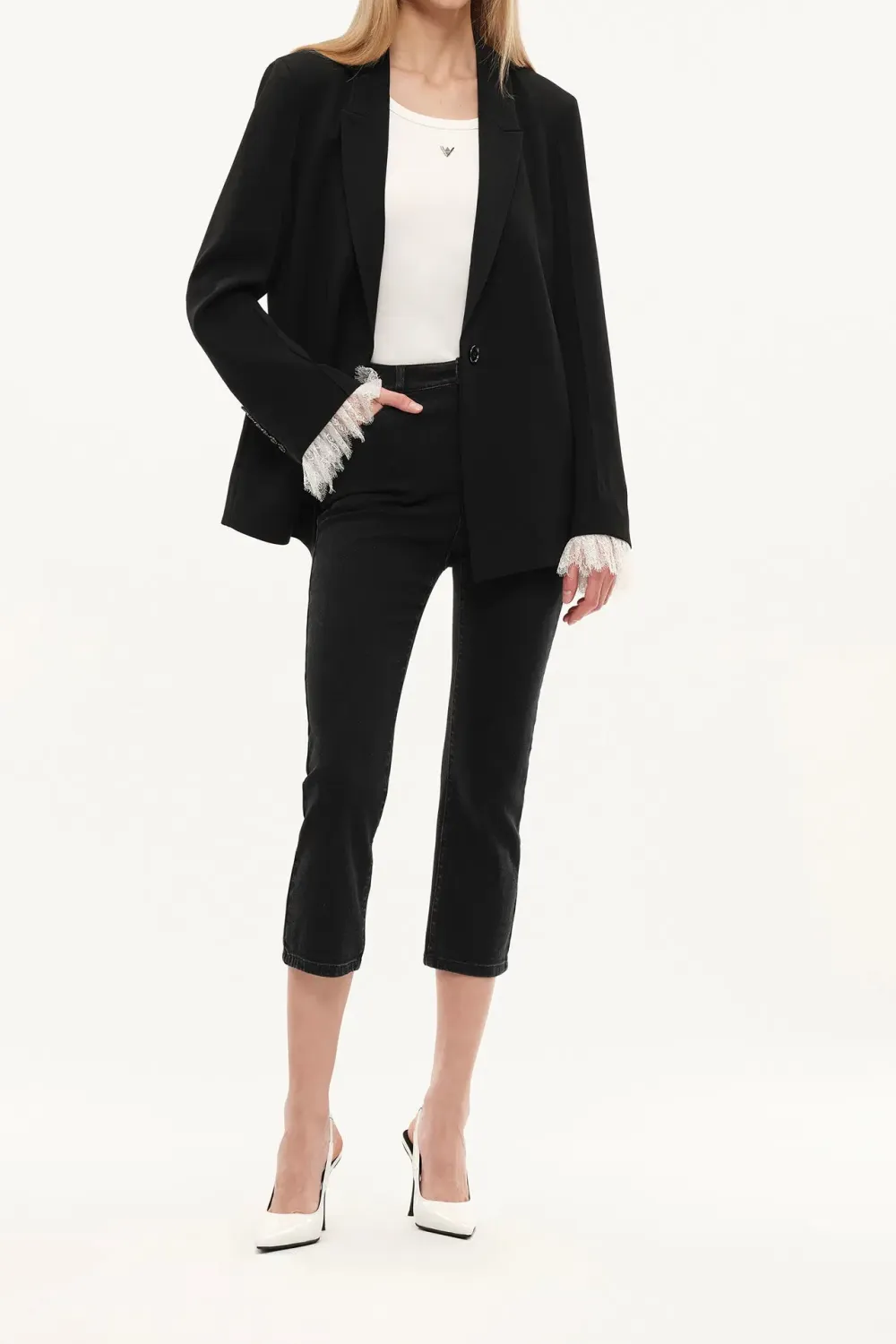 Tailored Blazer With Detachable Lace Cuffs