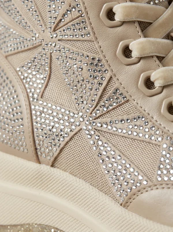 Lace-Detail Lace-Up High-Top Geometric Women's Rhinestone Platform Shoes