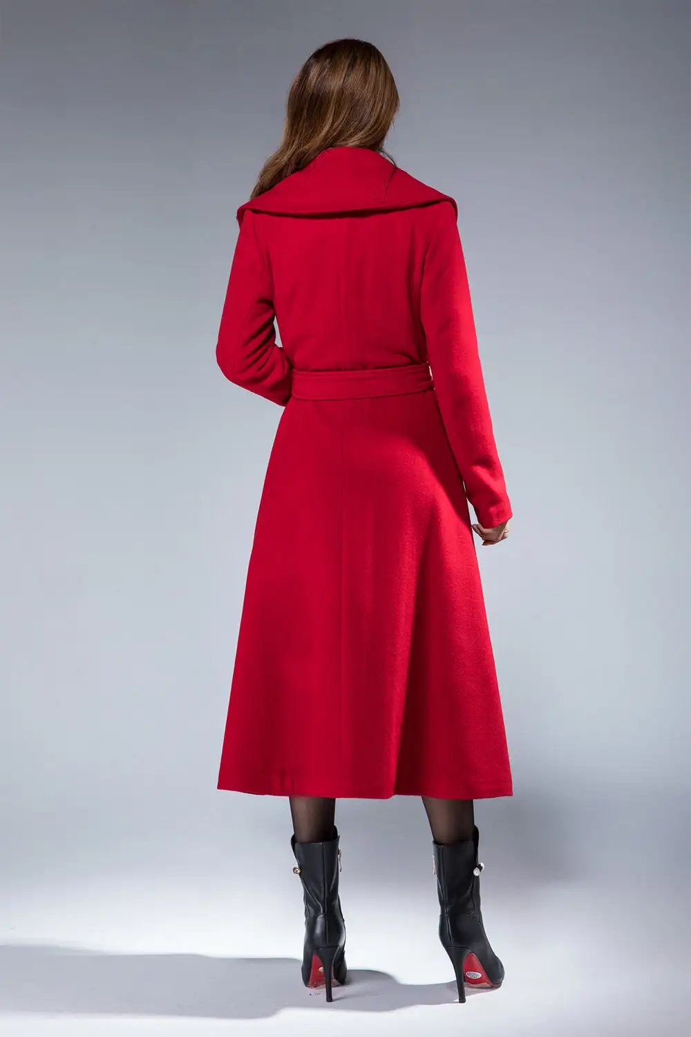 Wool Blend A Line Single Breasted Belted Lapel Collar Midi Coat