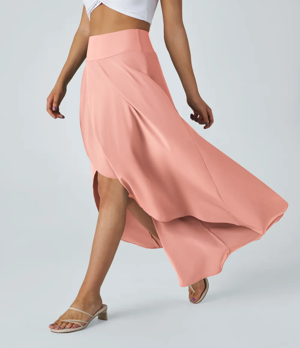 Breezeful High Waisted High Low Ruffle 2-in-1 Flowy Quick Dry Casual Regular Maxi Skirt