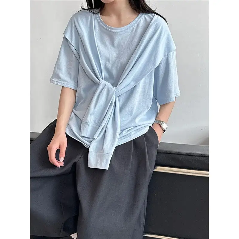 Easy-Wear Two-Layer T-Shirt With Shawl Collar