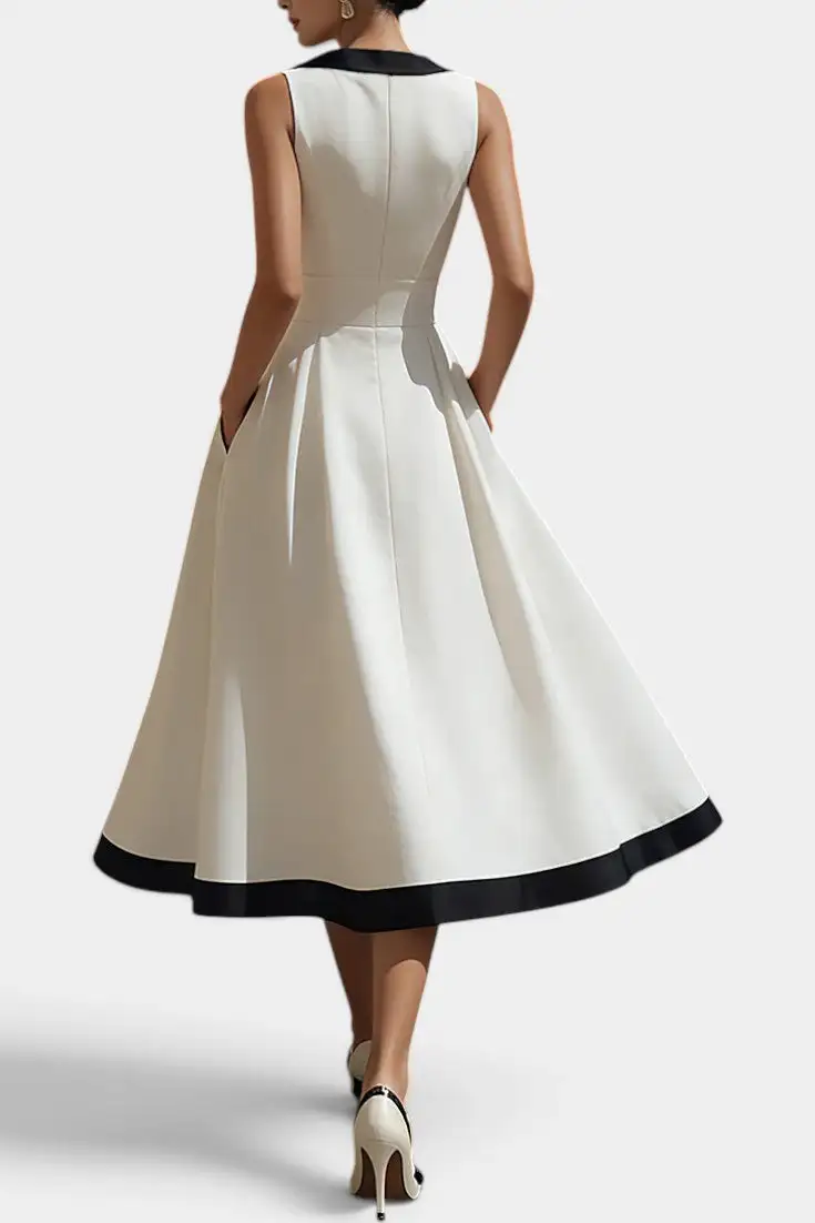 V-Neck Pocket-Detail Midi Dress
