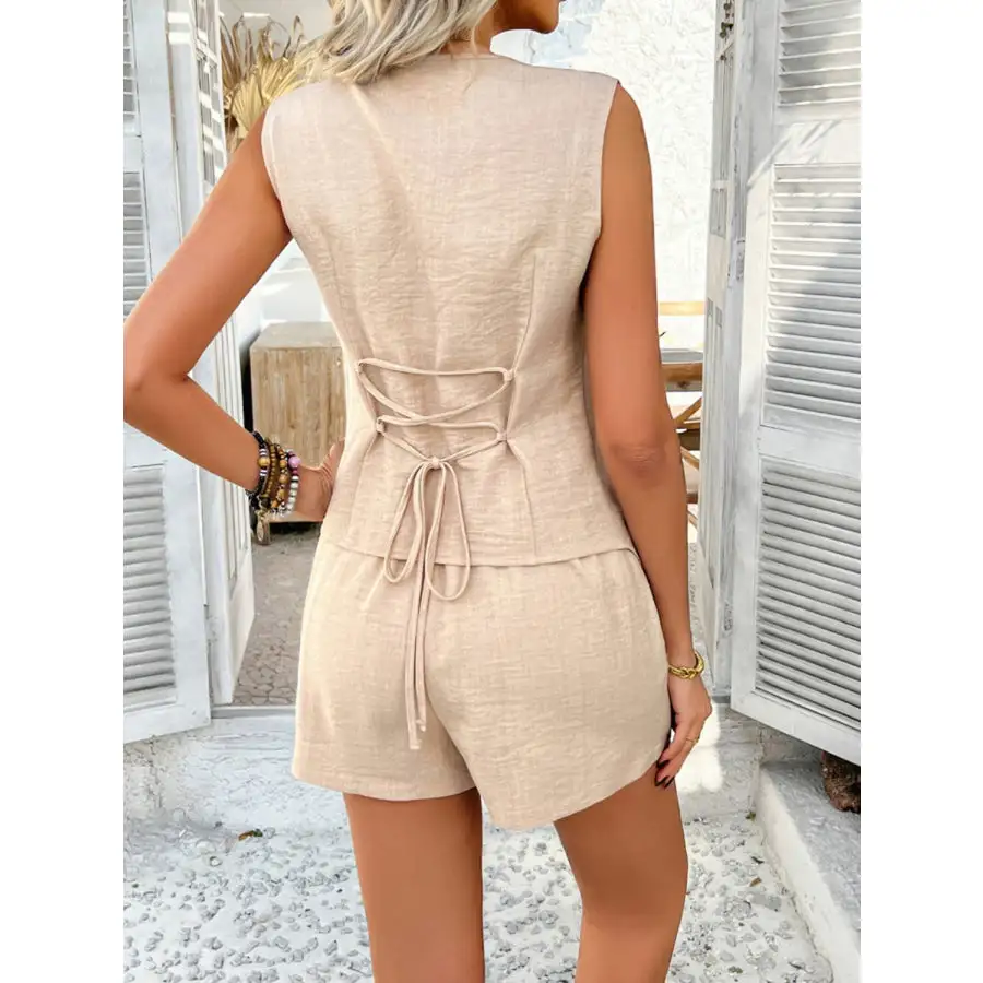 Button Down Sleeveless Top and Shorts Set