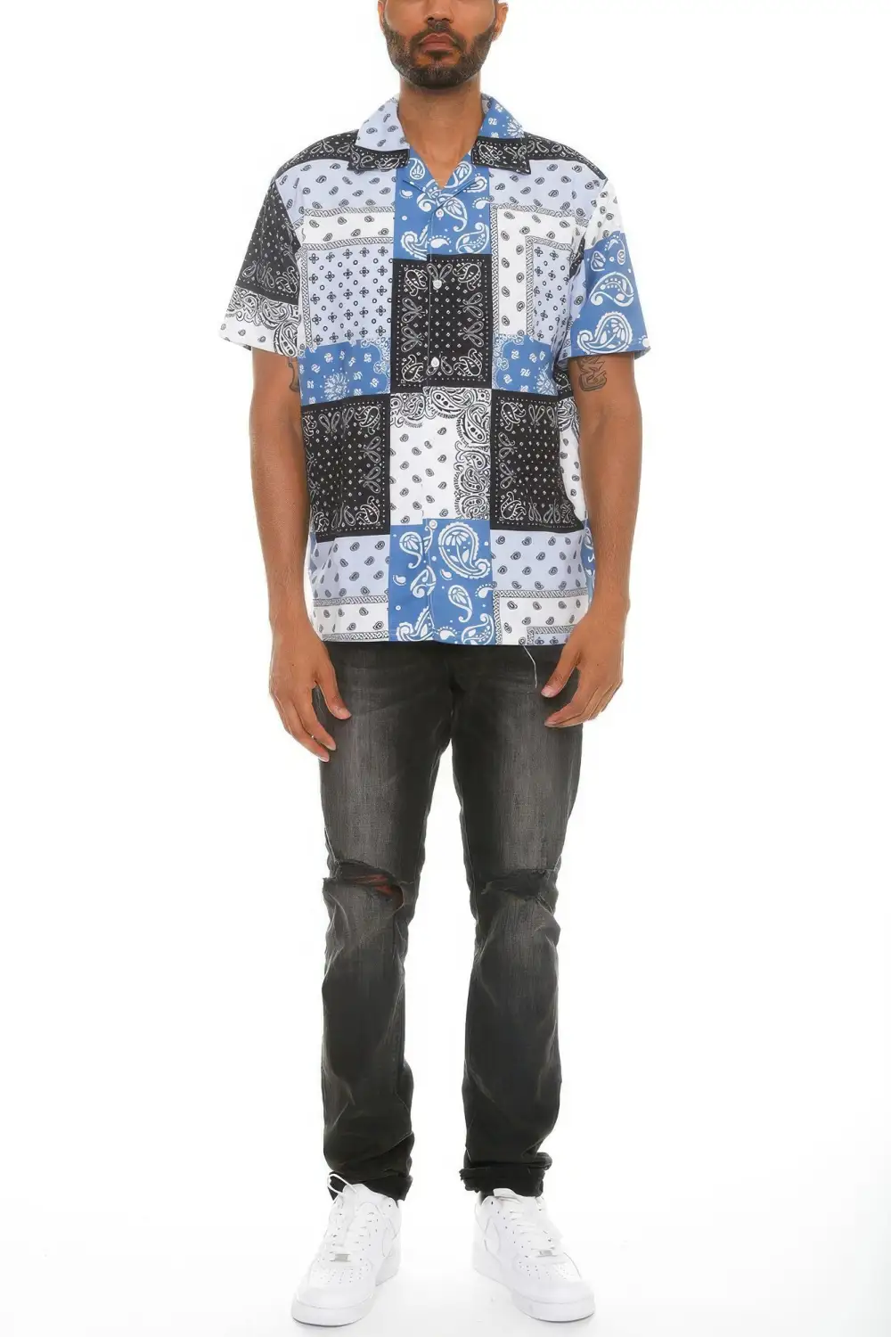 Men's Collared Print Button-Down Shirt