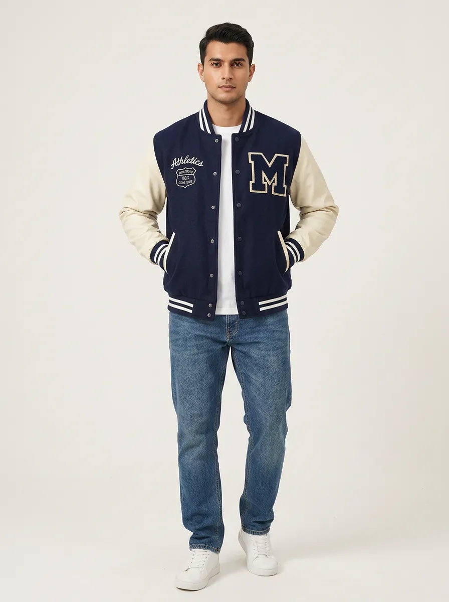Men's Athletics Letter M Embroidered Wool Baseball Jacket