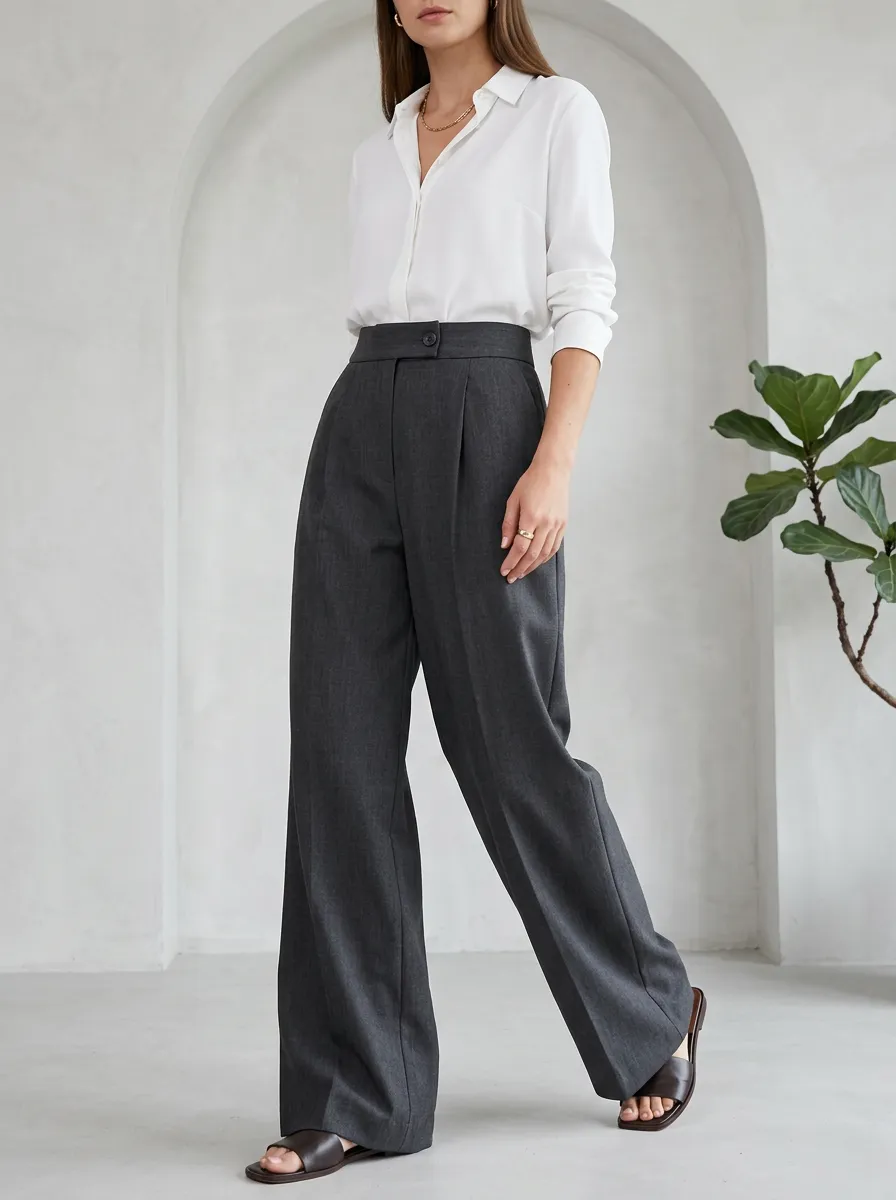 High-Waist Pleated Minimal Women's Wide-Leg Trousers