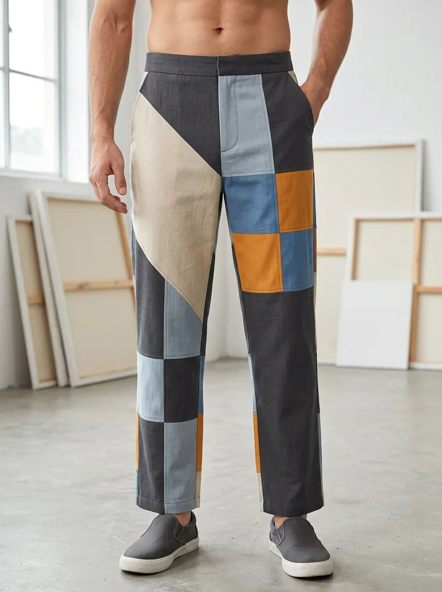 Men's Patchwork Straight-Leg Trousers