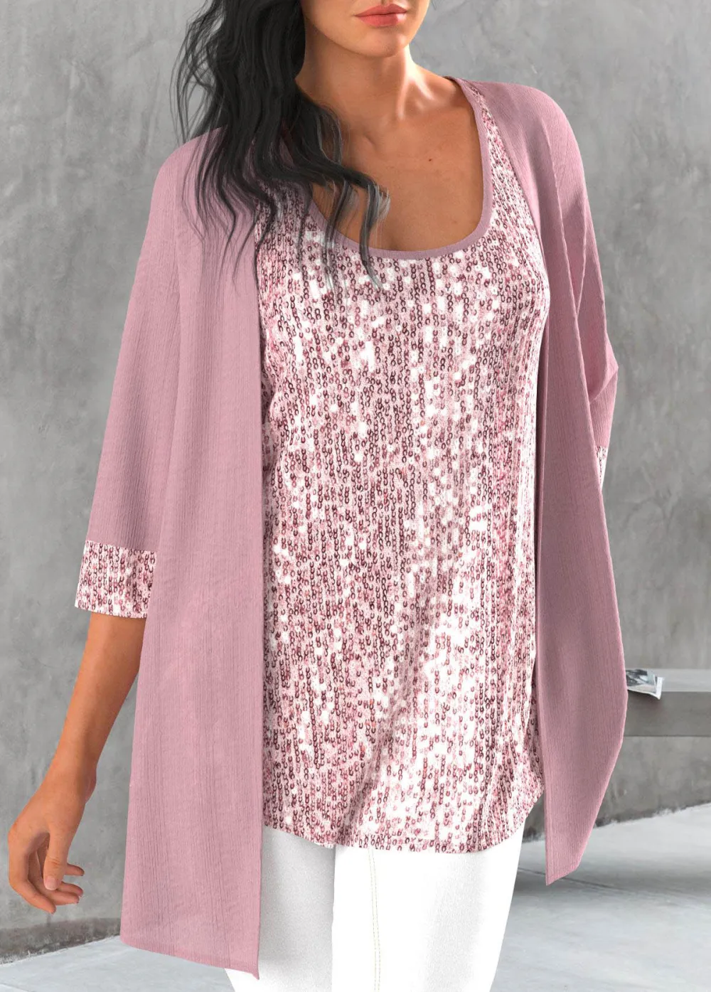 Dusty Blue Tank Top and Tie Dye Print Cardigan