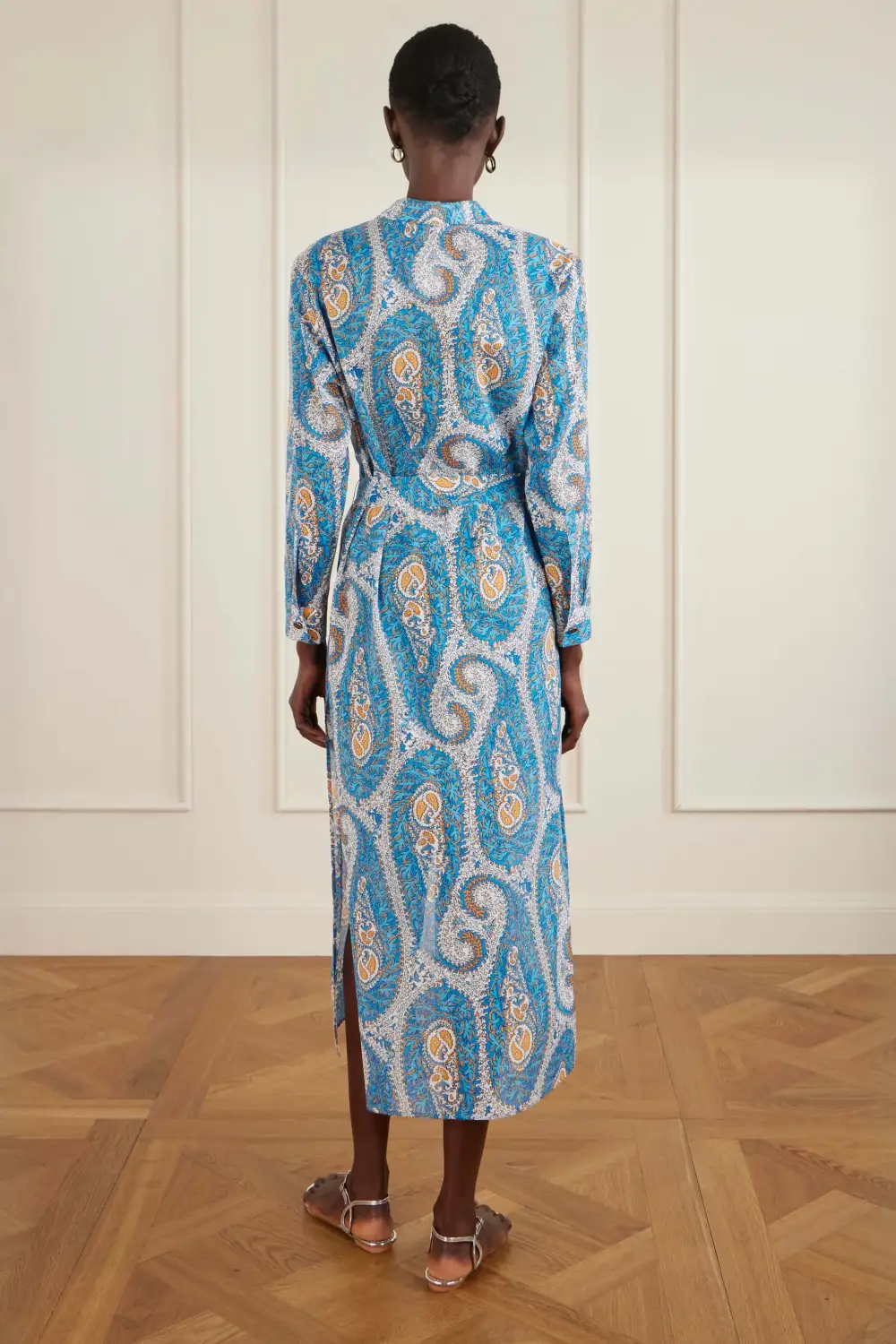 Tie Waist Paisley Print Shirt Midi Dress