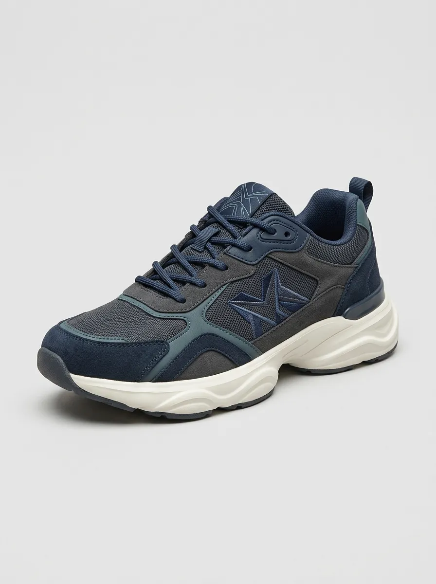 Men's Navy Star Graphic Navy Suede Mesh Athletic Sneakers
