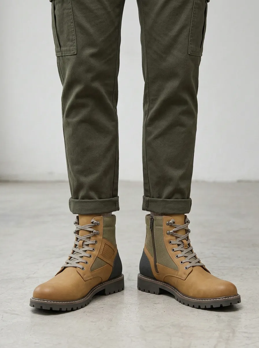 Unisex Outdoor Tactical Leather Canvas Side-Zip Work Boots