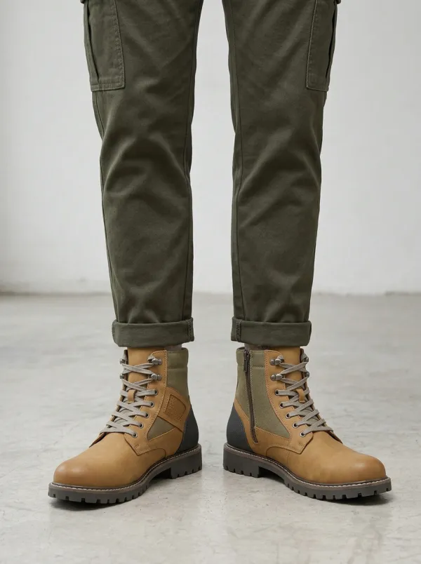 Unisex Outdoor Tactical Leather Canvas Side-Zip Work Boots