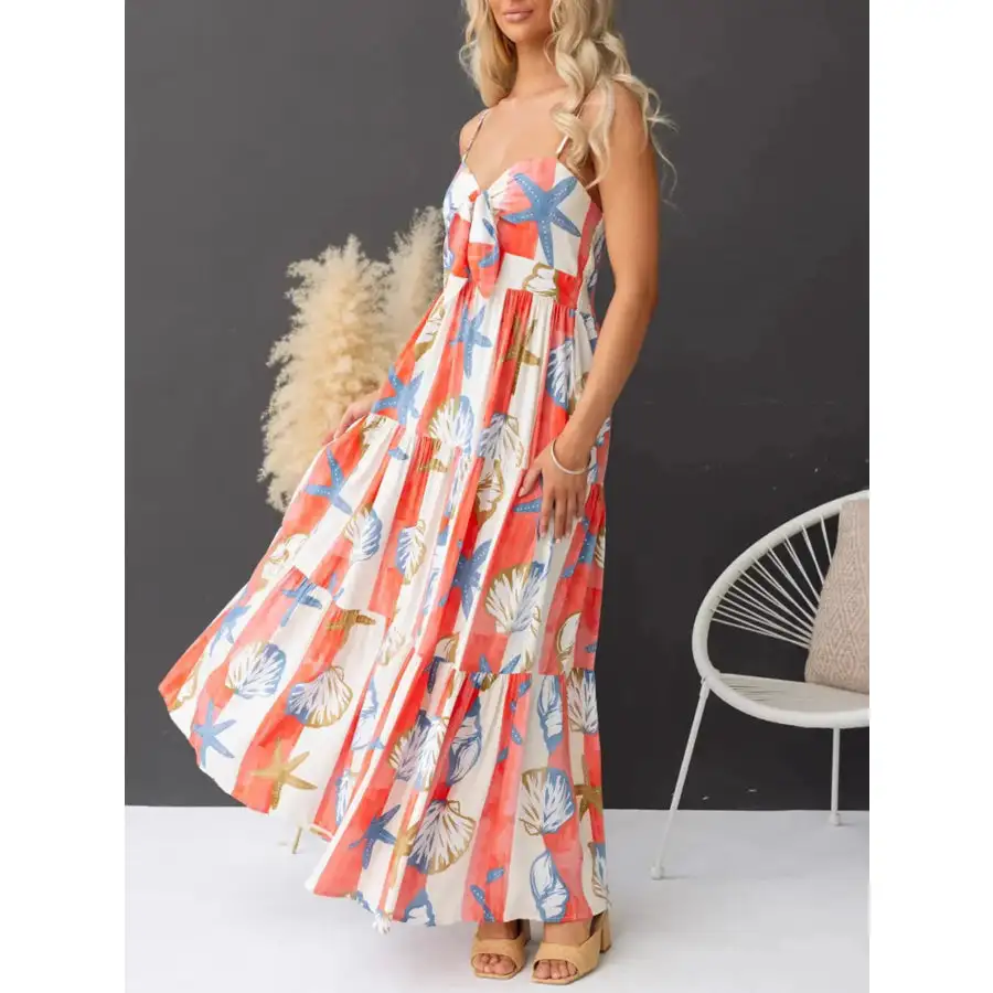 Printed Spaghetti Strap Maxi Dress with Pockets