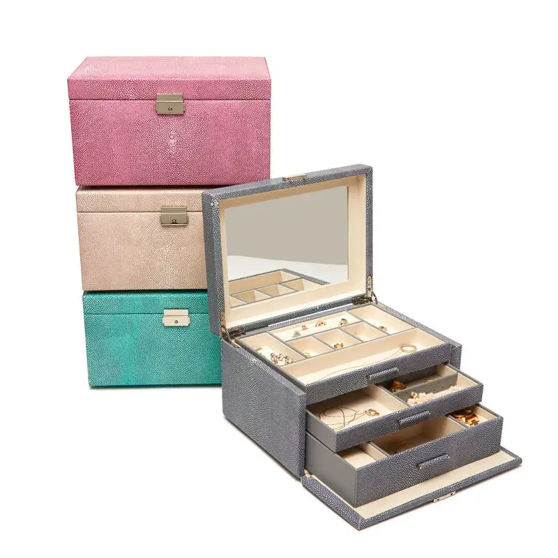 Compartmented Three Tray Jewelry Box