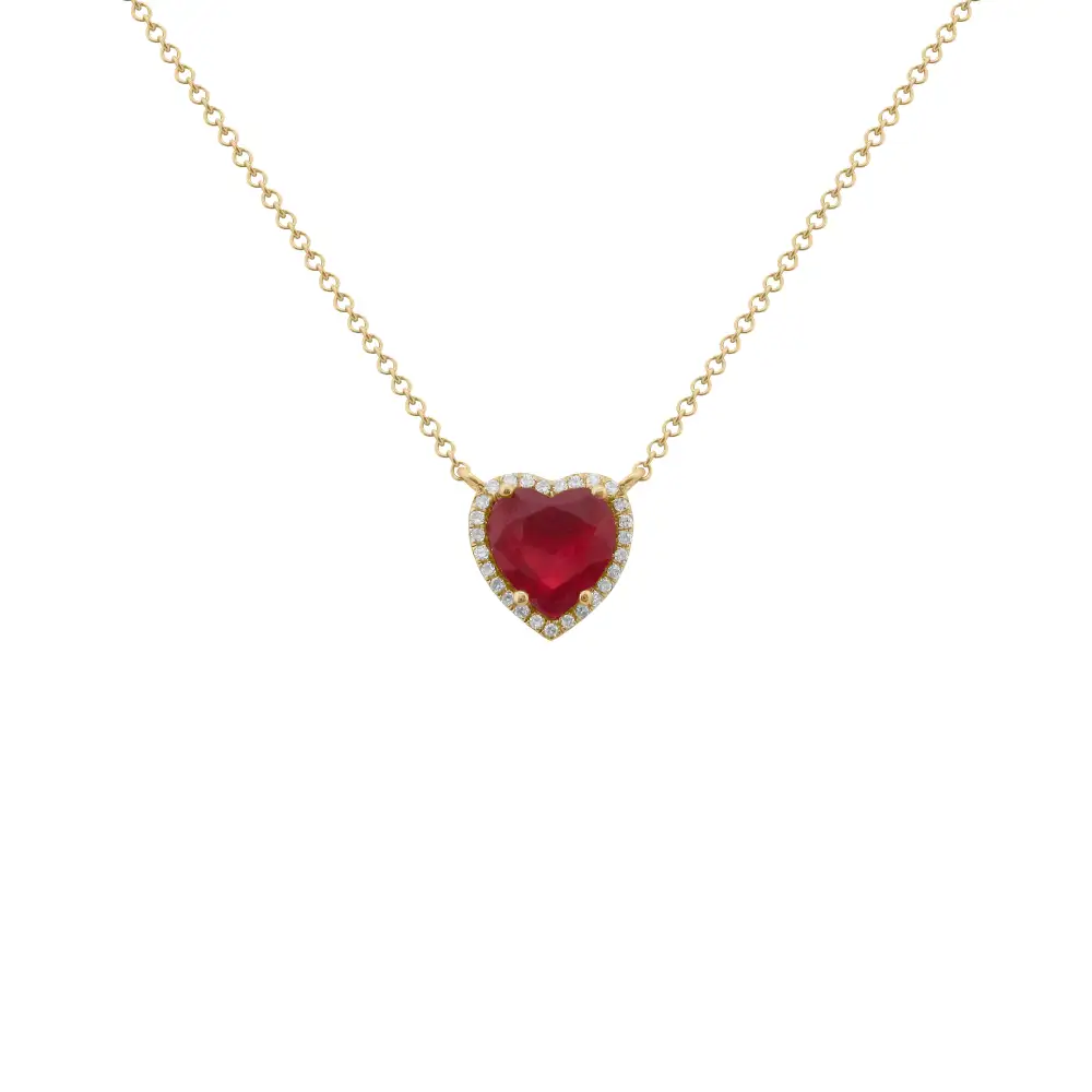 Classic Heart Diamond Ruby Necklace