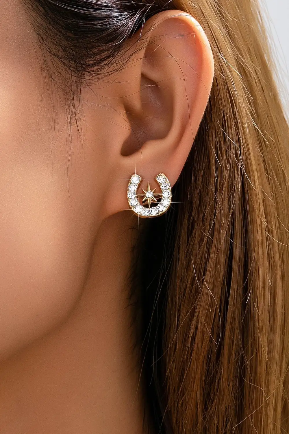 Pave Crystal Horseshoe Star Stud