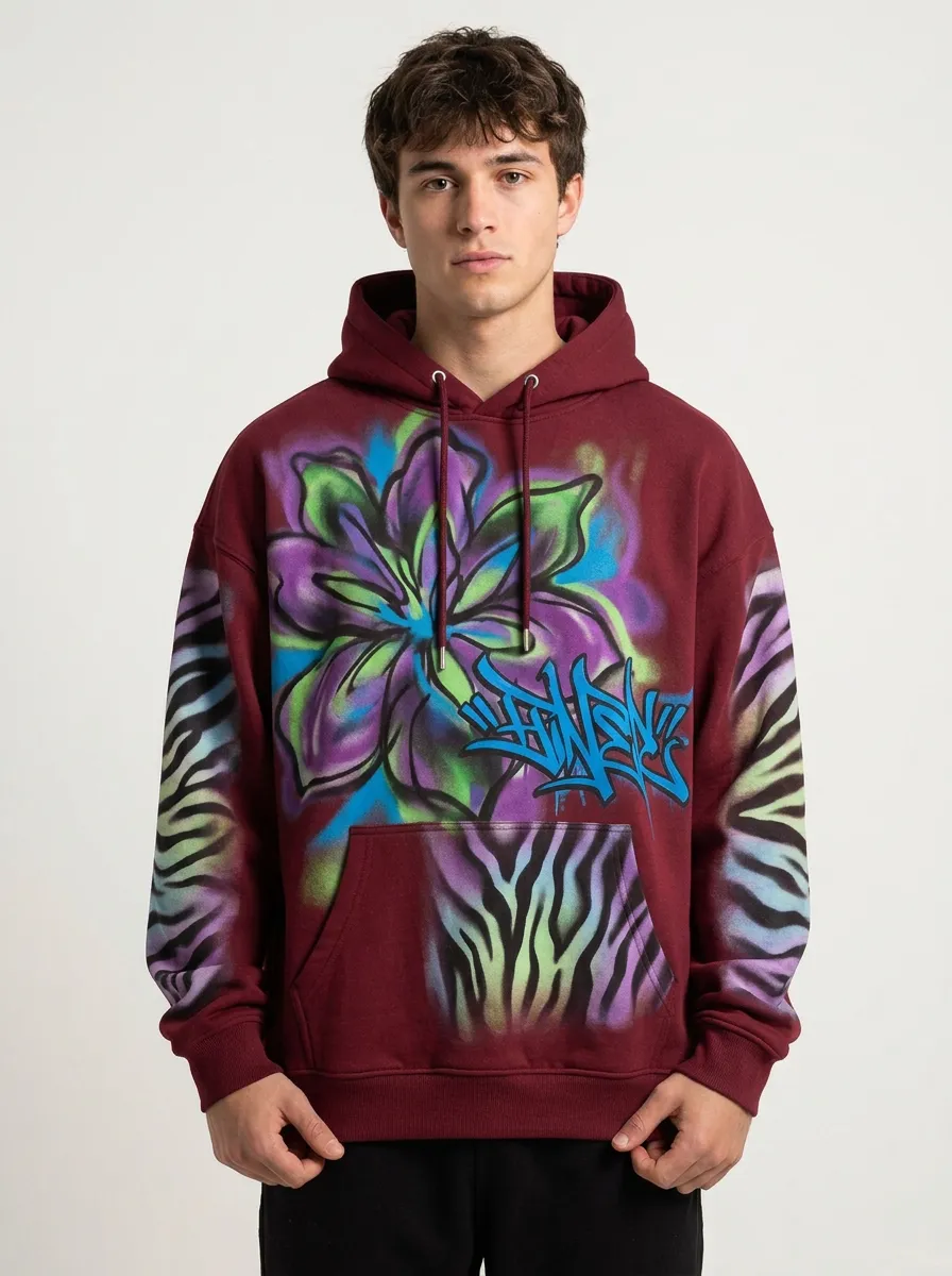 Unisex Streetwear Graffiti Flower Zebra Print Graphic Hoodie