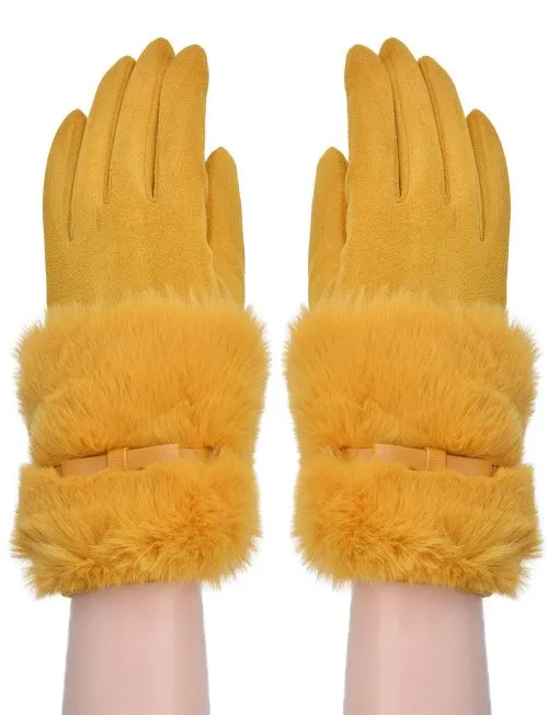 Band Detail Faux Fur Gloves