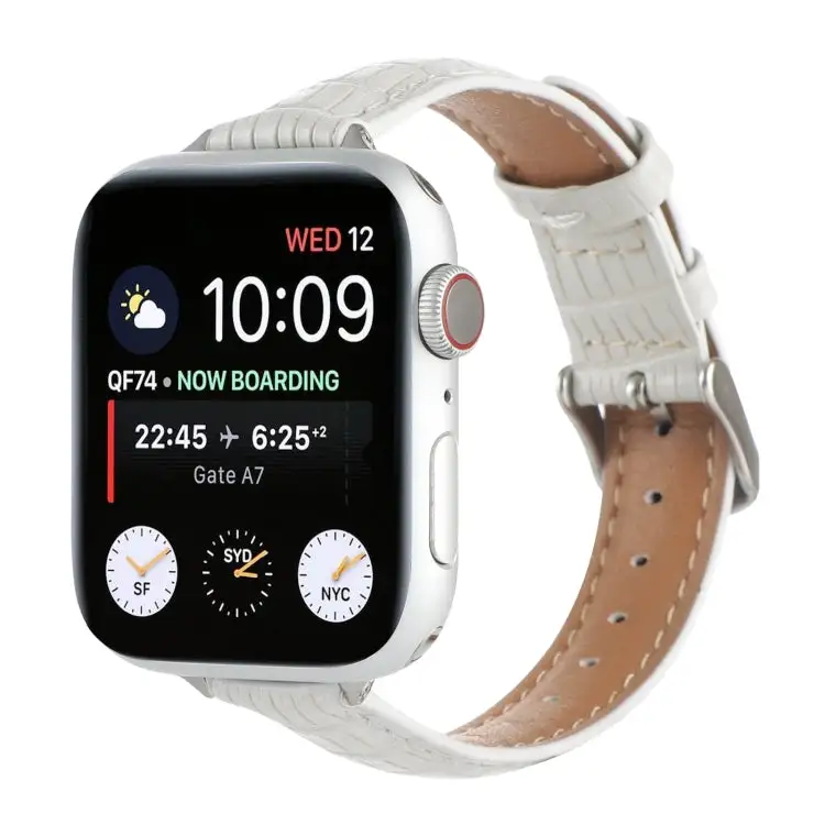 Slim Crocodile Leather Watch Band for Watch 42 mm - White