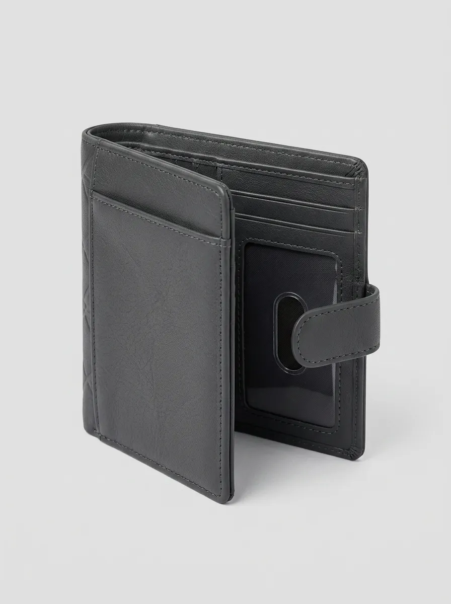 Men's Minimalist Quilted Pattern Snap Button Leather Wallet