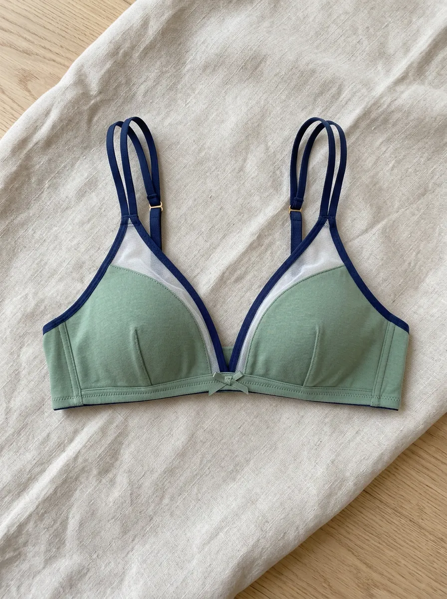 Women's Sage Green Mesh Trimmed Bowknot Bralette
