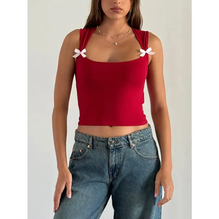 Bow Detail Square Neck Cropped Tank