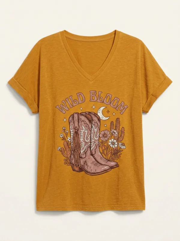 Cowboy-Boot Cactus Western Women's V-Neck T-Shirt
