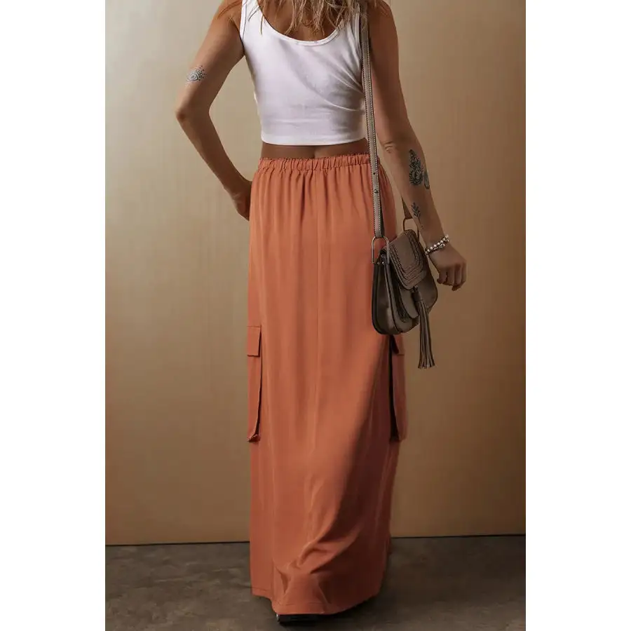 Drawstring Maxi Skirt with Pockets
