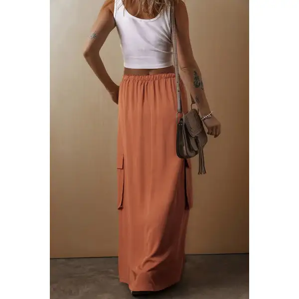 Drawstring Maxi Skirt with Pockets