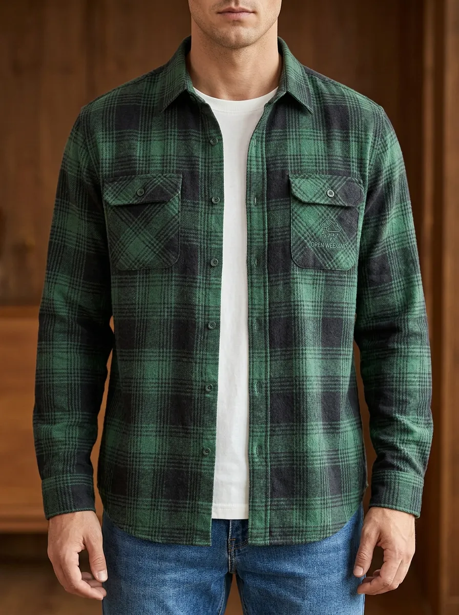 Forest Cloud Plaid Twin Pocket Shirt
