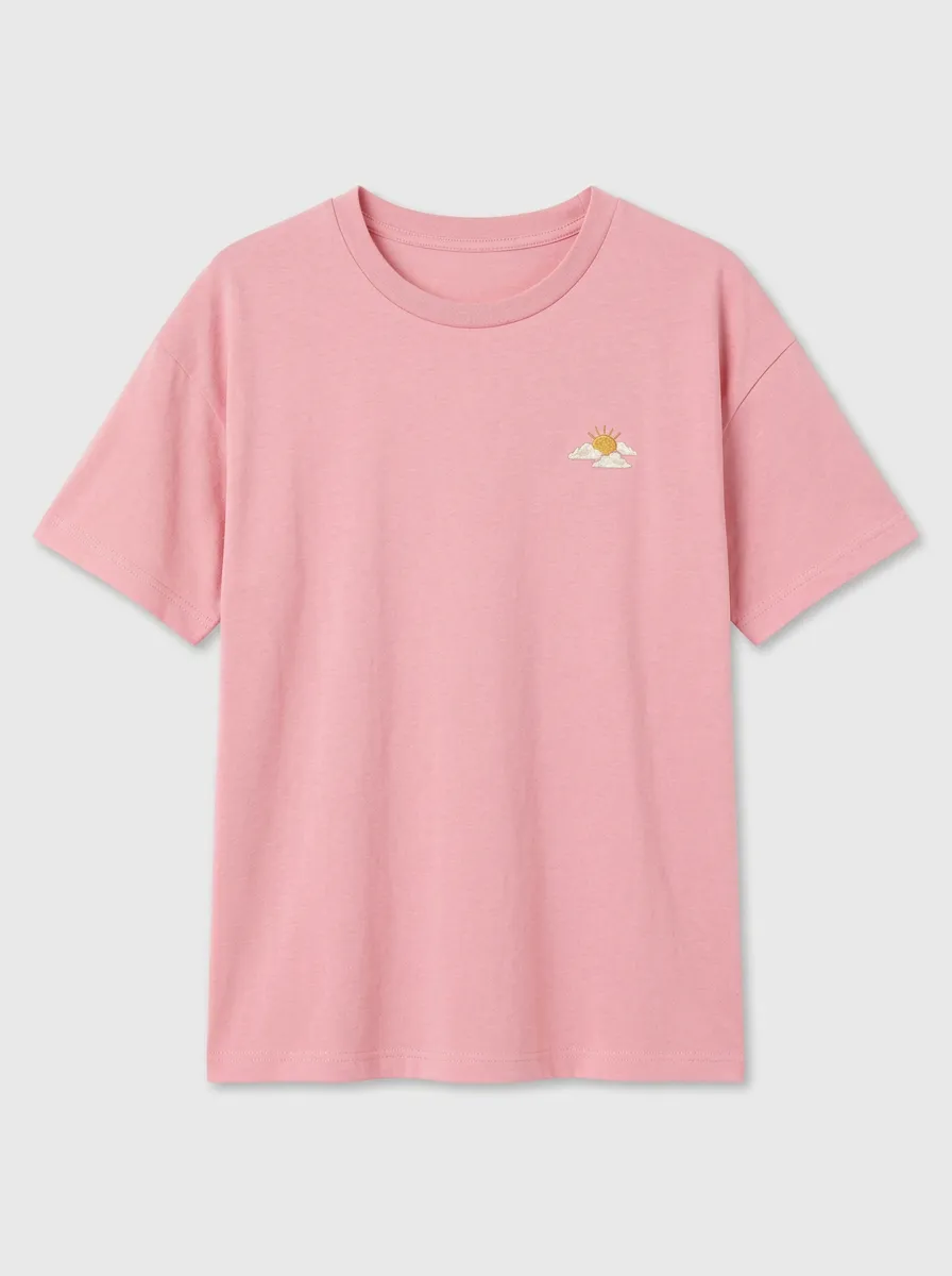 Women's Sun & Cloud Embroidered Crewneck T-Shirt