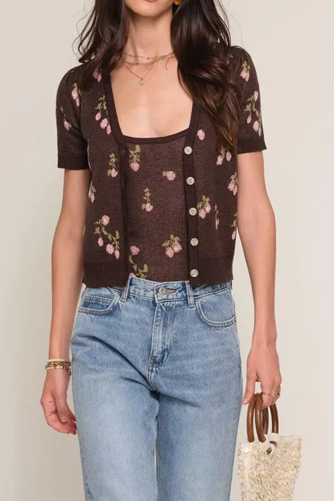 Floral Cropped Knit Cardigan