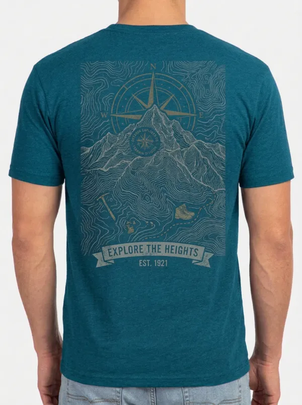 Men's Outdoor Hiking Mountain Compass Printed T-shirt