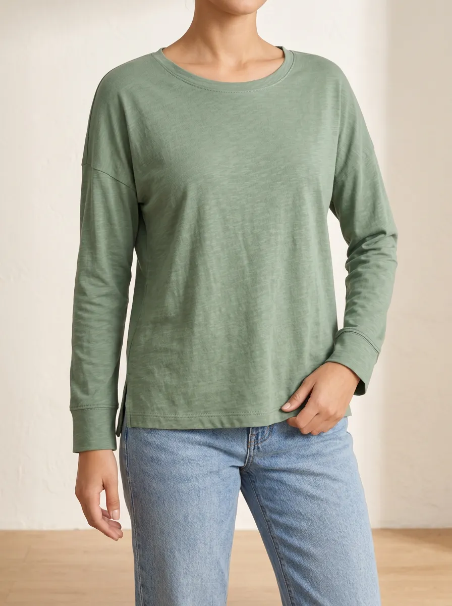 Everyday Ribbed Texture Cotton Feel Women's Long Sleeve Tee