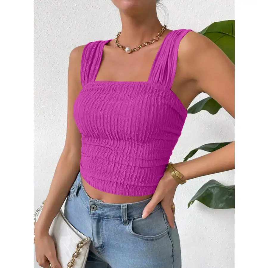 Textured Square Neck Wide Strap Tank