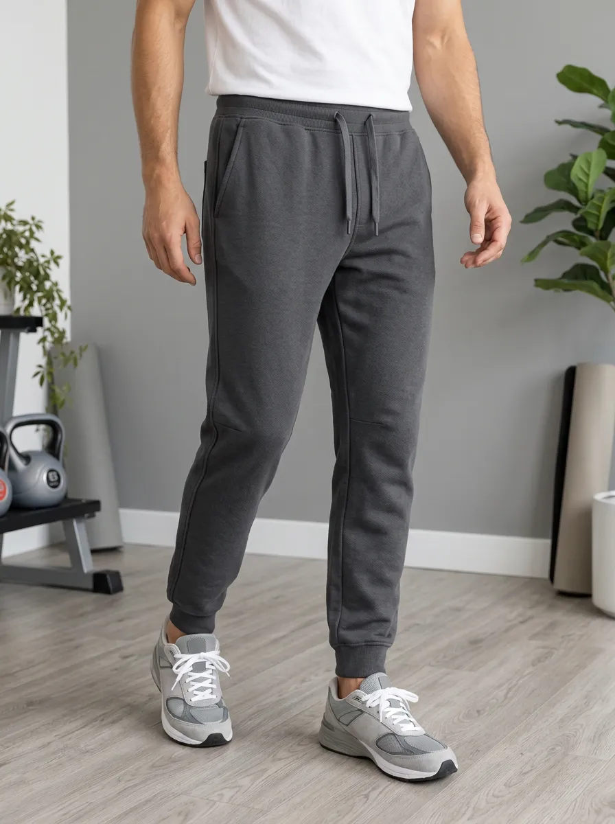 Men's Athletic Fitness Charcoal Grey Solid Jogger Pants