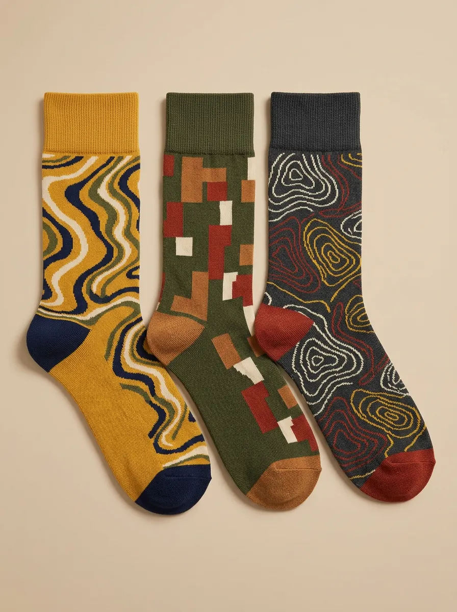 Men's Abstract Geometric Pattern Printed Three Pack Socks Graphic Pattern