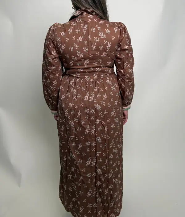 Floral Striped Long Sleeve Collared Dress