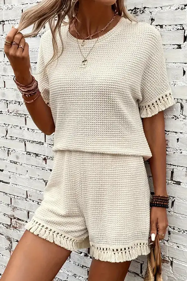 Color Round Neck Tassel Two Piece Set
