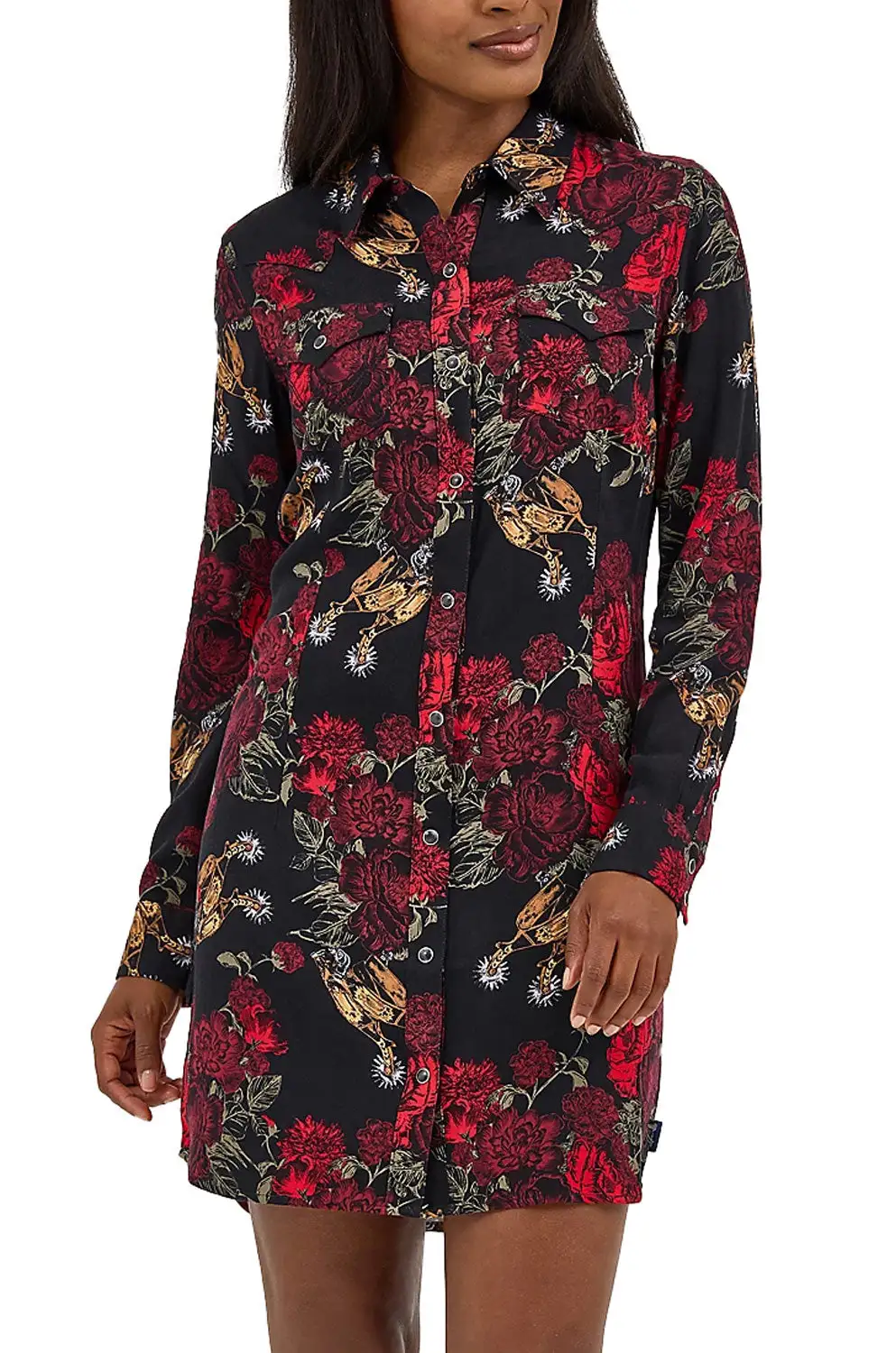 Floral Print Snap Front Mini Dress