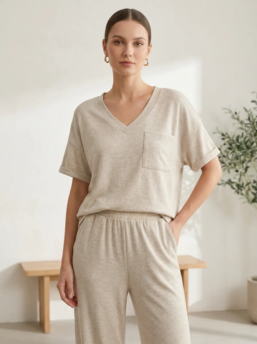 Easy-Wear Trimmed Women's V-Neck Shirt
