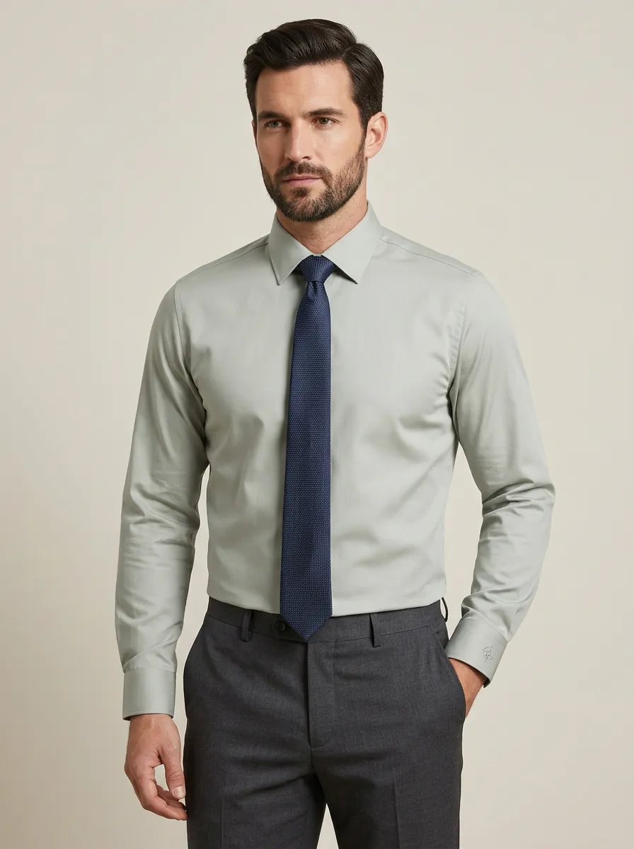 Men's Non-Iron Cotton Solid Sage Green Formal Dress Shirt