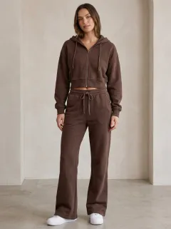 Women's Distinctive Sport Inspired Cropped Hooded Jacket and Flare Pants Active Set