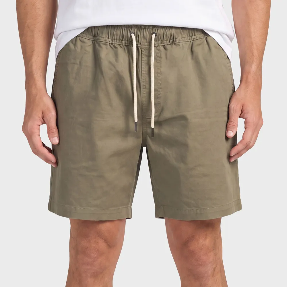 Pocketed Drawstring Twill Shorts