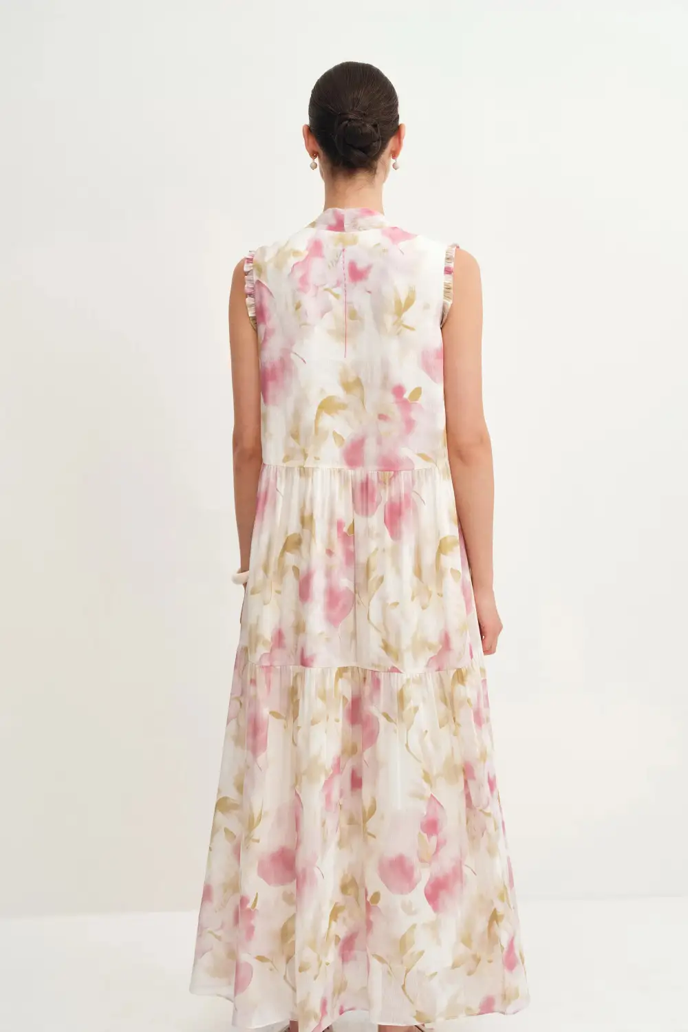 Printed Floral Silk Linen Blend Maxi Dress