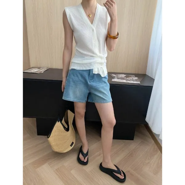 Clean-Line V-Neck Button Knit Vest
