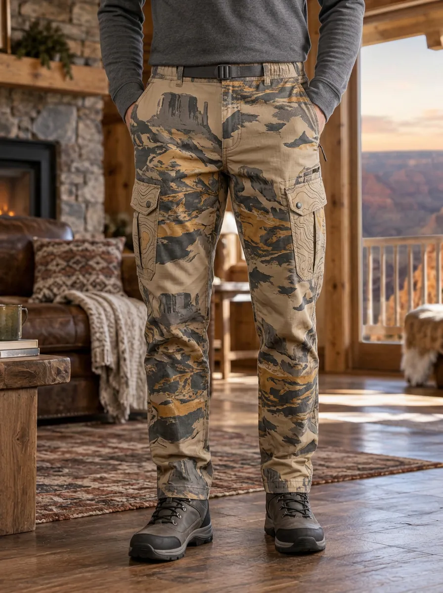 Men's Outdoor Adventure Desert Landscape Printed Cargo Pants