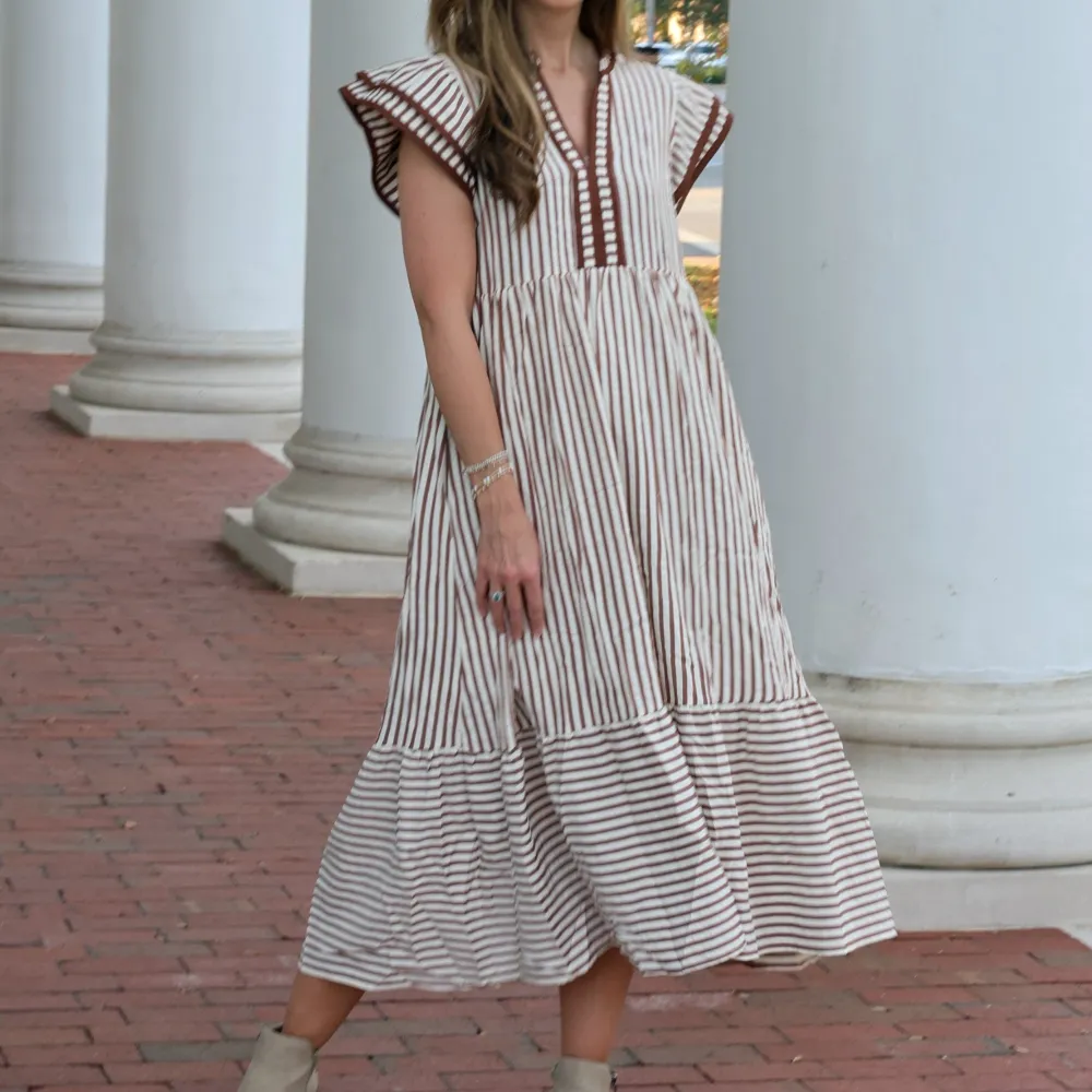 Striped Tiered Ruffle Detail Dress