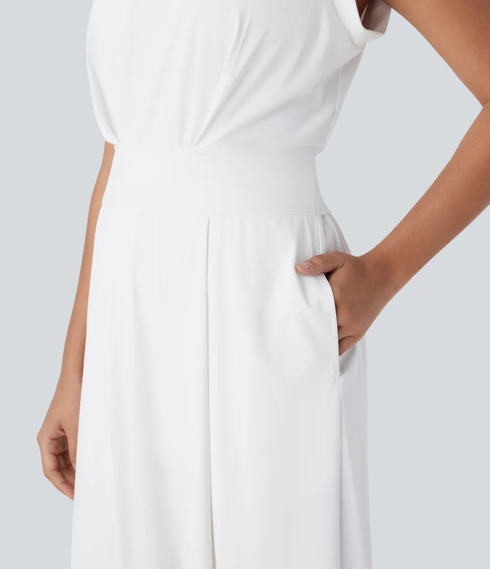 SoftlyZero QuickDry Round Neck Sleeveless Keyhole Pocket Yoga Jumpsuit-Easy Peezy Edition