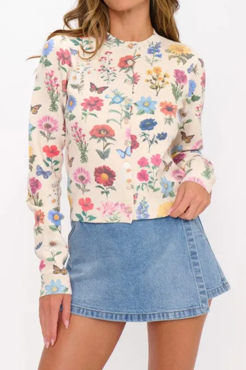 Floral Embroidered White Knit Cardigan